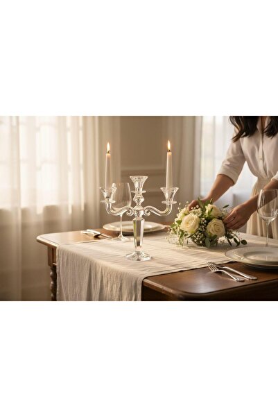 ROY KING KRİSTAL 3'LÜ ŞAMDAN 30 CM