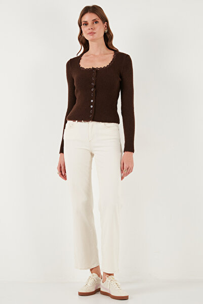 Lela Премиум тънък пуловер с дантелени детайли и яка CARDIGAN 680HI00061