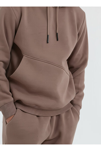 Sizce Moda Καφέ Σετ Φούτερ με 3 Πλαϊνές Τσέπες (Μαλακό Ύφασμα με Μάλλινο Εσωτερικό)