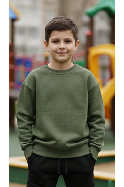 Erkek ve Kız Çocukları İçin 3 iplik Kumaş Koyu Yeşil Renkli Sweatshirt %100 Pamuk Unisex