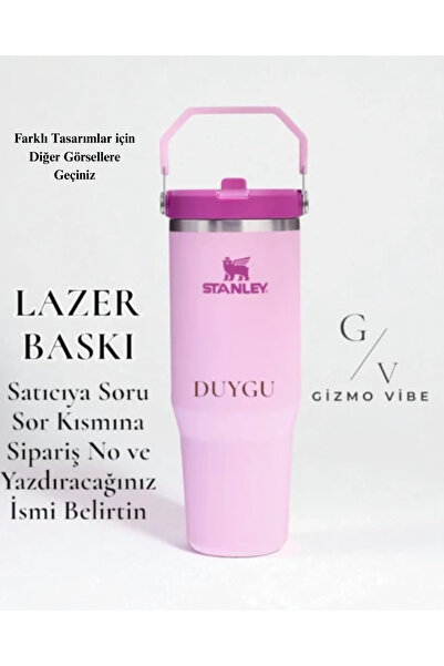 Stanley Kişiselleştirilebilir The Iceflow Flip Straw Pipetli Termos 0,89 Lt Özel İsimli/ Tasarımlı Pembe