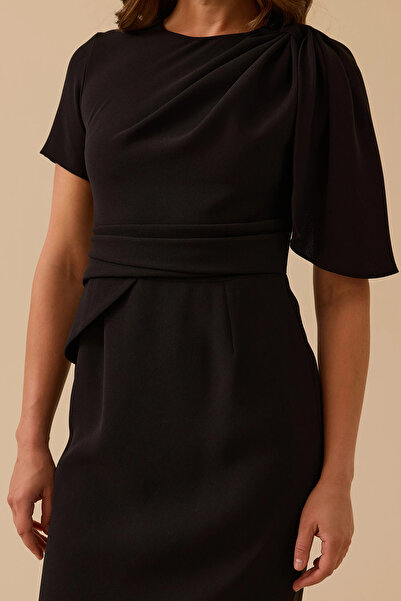 SEÇİL Rochie elegantă pentru femei din țesătură crep, model creion, 8004, neagră