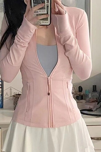 8line Pembe Cepli Parmak Delikli Street Y2K Crop Hırka