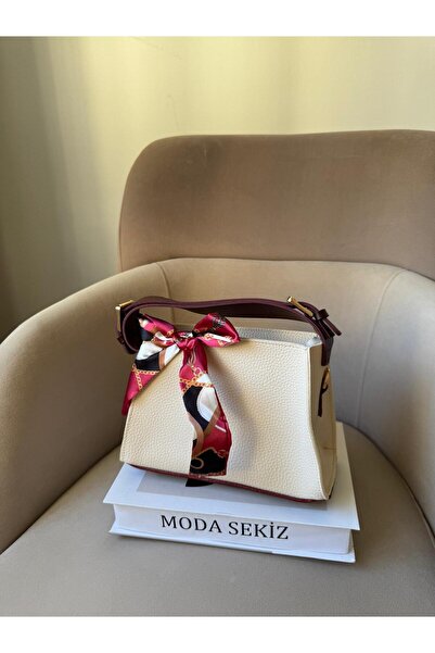 Moda Sekiz حقيبة يد وكتف نسائية من الجلد الصناعي مع إكسسوارات ذهبية وسحاب