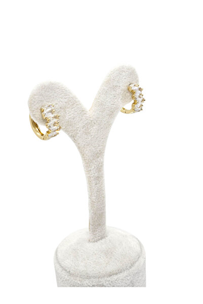 XUPING JEWELRY Pırlanta Model Zirkon Dikdörtgen Kesim Zigzag Model Taşlı Gold Halka Küpe (1.5cm çap)