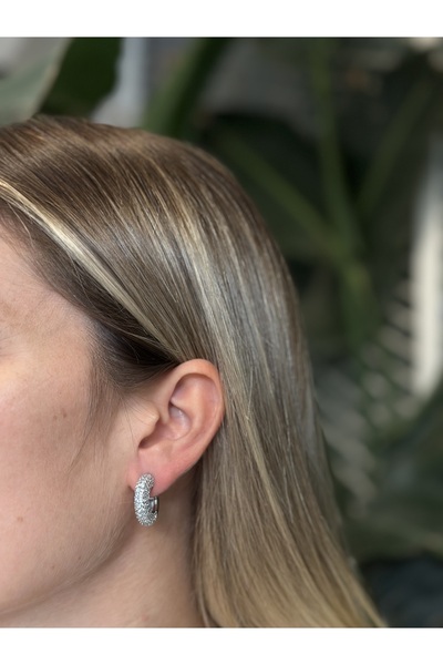 Tasarım Zirkon Taşlı Sikver Halka Küpe