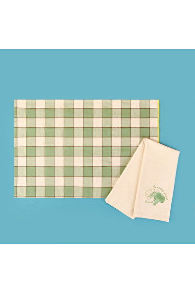 Genel Markalar Toscana 2'li Kurulama Bezi - Ekru / Yeşil - 50x70 cm