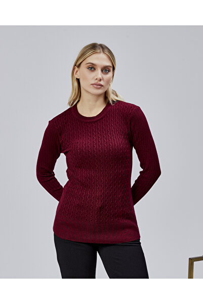 Jinx Wear Fashion Sıfır Yaka Saç Örgü Düğme Detaylı Kadın Trend Triko Kazak