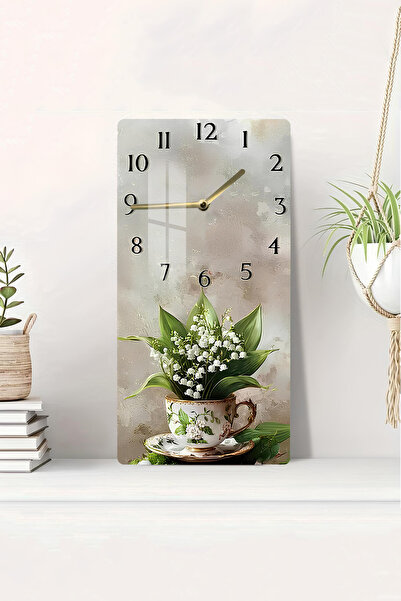 kutuTR Zambak Buketi Fincan Desenli Temperli Cam Tablo Saat 30x60 cm | HD UV ...