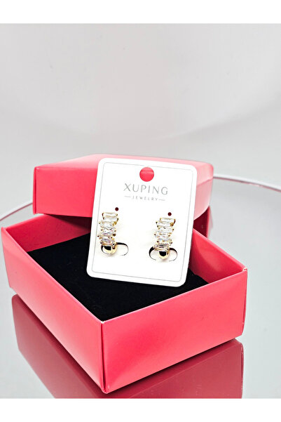 XUPING JEWELRY Pırlanta Model Zirkon Dikdörtgen Kesim Zigzag Model Taşlı Gold Halka Küpe (1.5cm çap)