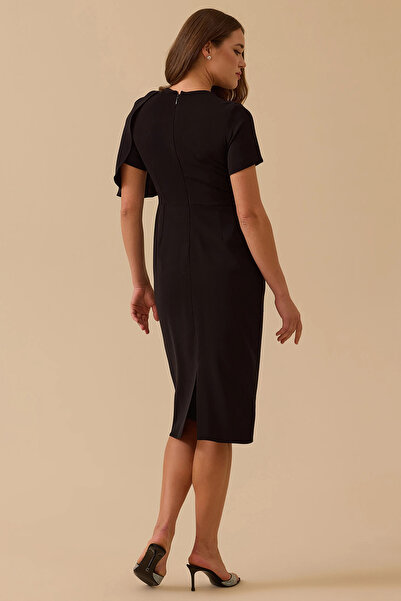 SEÇİL Rochie elegantă pentru femei din țesătură crep, model creion, 8004, neagră