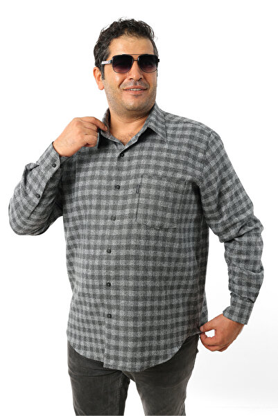 TOUSUS Plus Size Anthracite-Grey Plaid Wool Flannel Men's Shirt (Btl-7106-Tss)
