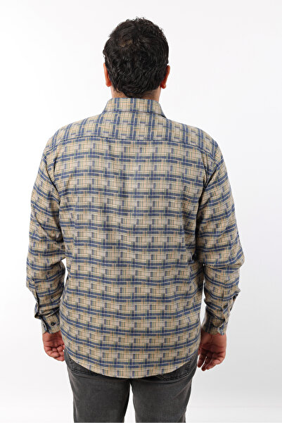 TOUSUS Plus Size Navy Blue-Beige Plaid Wool Flannel Men's Shirt (Btl-7110-Tss)