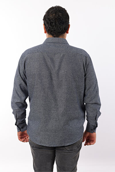 TOUSUS Plus Size Navy Blue-Grey Wool Flannel Men's Shirt (Btl-7103-Tss)