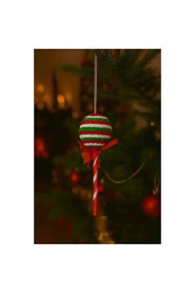 OEM Christmas Tree Decoration, Lollipop Model, 3D, Textile Material, Handcrafted, 18 x 6 cm, Green/Red