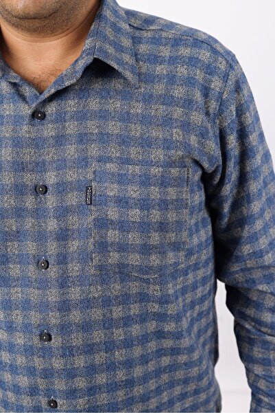 TOUSUS Plus Size Indigo-Grey Plaid Wool Flannel Men's Shirt (Btl-7105-Tss)