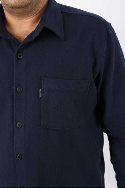 TOUSUS Plus Size Navy Blue Plain Fleece Lumberjack Men's Shirt (Btl-7119-Tss)