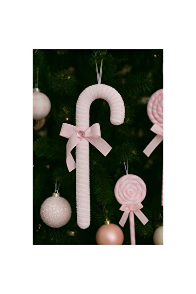 OEM Decorațiune pentru brad de Crăciun - stil baston de bomboane, temă bomboane/dulciuri, 32 cm, roz/alb