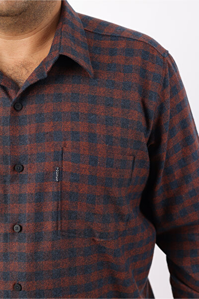 TOUSUS Plus Size Navy Blue-Tile Plaid Wool Flannel Men's Shirt (Btl-7108-Tss)