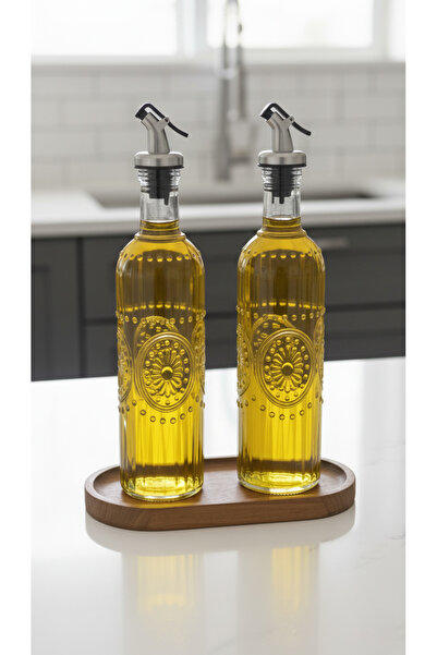 Dia 2'li Daisy Cam Çiçek Desenli Stanlı Yağdanlık 500 Ml Amber