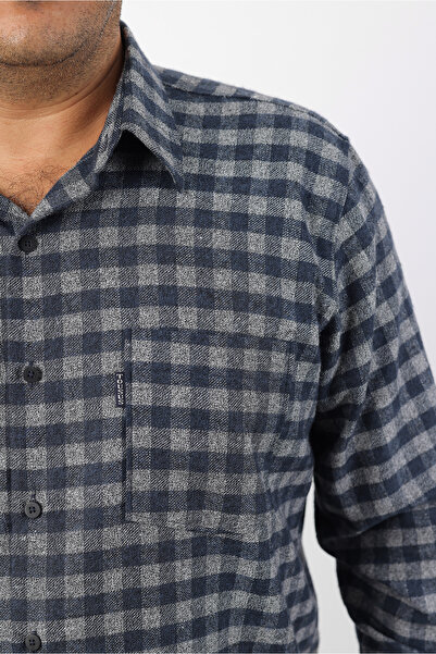 TOUSUS Plus Size Navy Blue-Grey Plaid Wool Flannel Men's Shirt (Btl-7107-Tss)