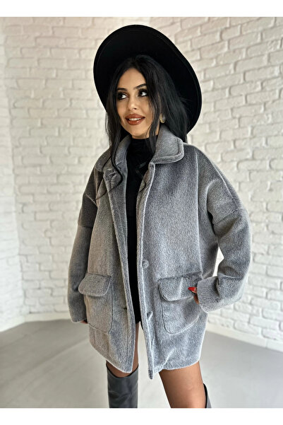 moneta boutique Women's Double Collar Fox Fabric Fur Coat