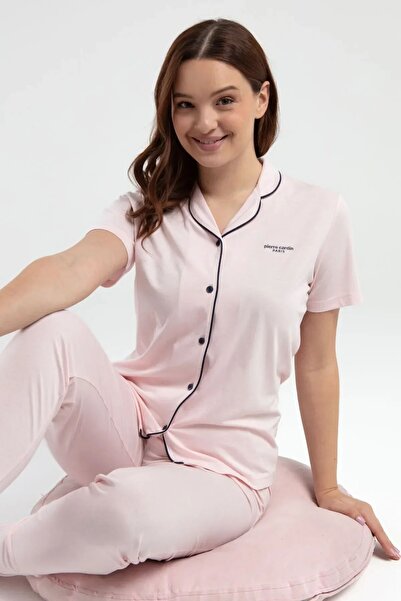 Pierre Cardin 7715 Γυναικείο σετ πιτζάμα με κοντό μανίκι σομόν με κουμπιά μπρ...