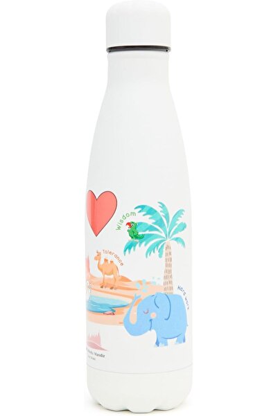 BAPS Hindu Mandir Insulated Stainless Steel Leak-proof Water Bottle for Hot & Cold, 500ml, 7Animals Design, white