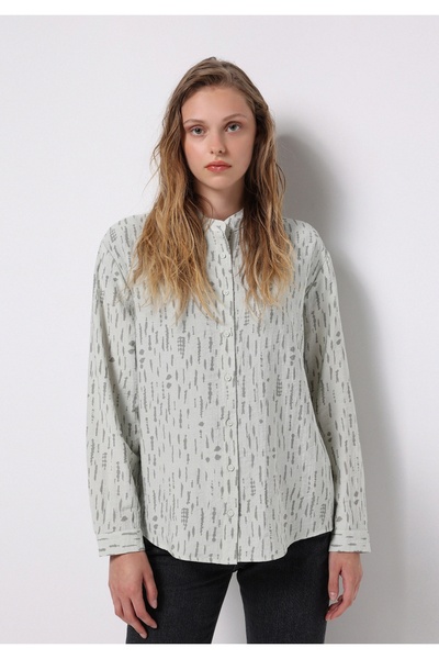 Colin's Regular Fit Hakim Collar Printed Women's Green Long Sleeve Shirt