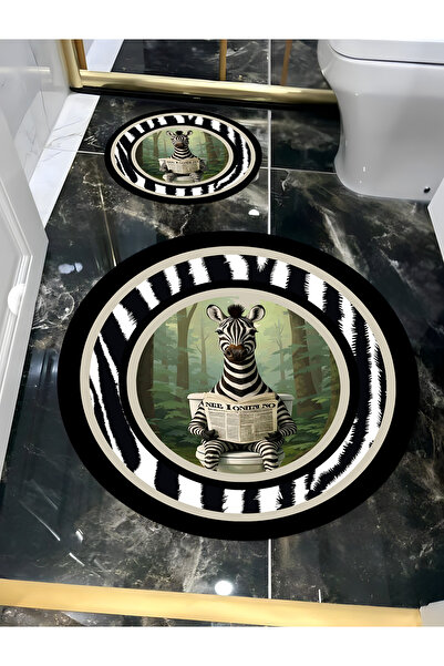Harikabirev Hari̇kabi̇rev | Bathroom and Toilet Round Mat Reading Newspaper Zebra Modern Design | Round Mat
