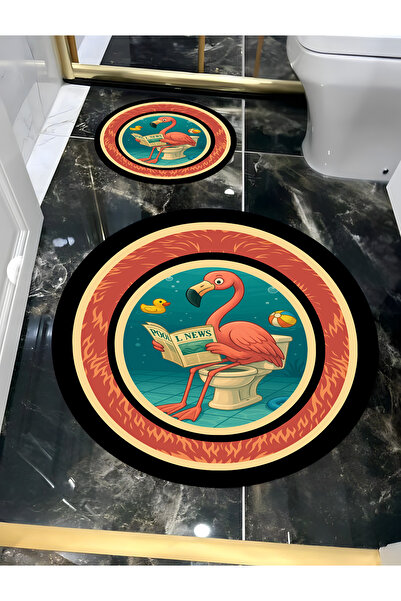 Harikabirev هاريكابيريف | سجادة دائرية للحمام والمرحاض بتصميم عصري على شكل طائر الفلامنجو يقرأ الجرائد | واي في آر بي إس بي إس