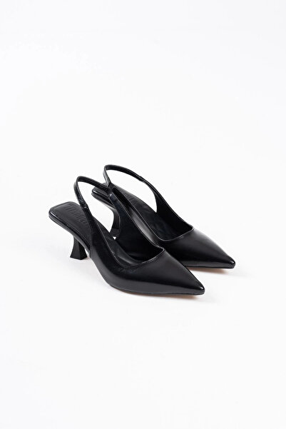 TB Terzi Bey Angelica Women's Black Crinkled Patent Leather Heeled Shoes