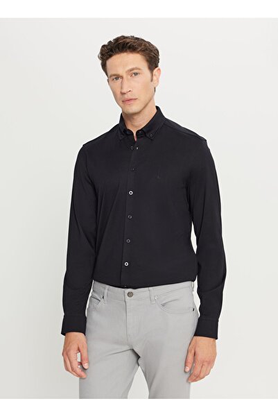 ALTINYILDIZ CLASSICS Slim Fit Düğmeli Yaka Siyah Erkek Gömlek ACE020261469_SYH