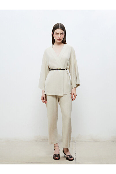 LC Waikiki Özmarka Νέα Σεζόν Γυναικείο Παντελόνι με Ελαστική Μέση και Λινή Όψη