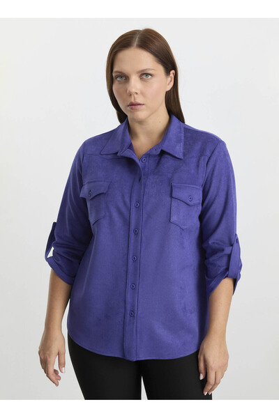 Selen Polo Yaka Fitilli Mavi Kadın Bluz 25KSL8222