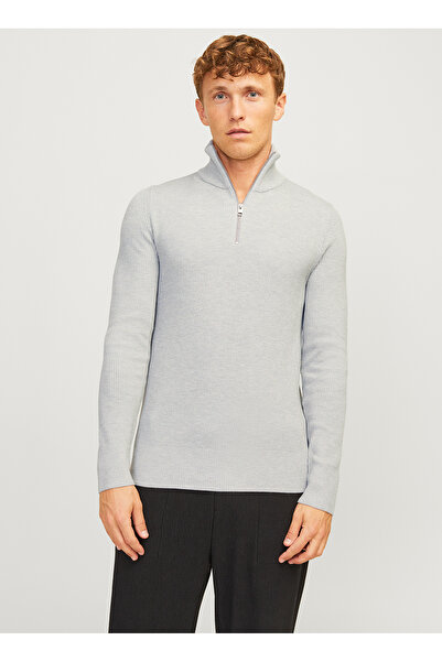 Jack & Jones Bisiklet Yaka A-Form Fit Gri Erkek Kazak 12257773_JJEPERFECT KNI...