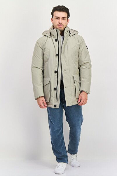 BOSS Men Solid Hooded Parka Jacket, Light Grey