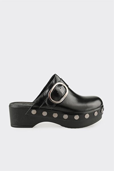 Elle Shoes Siyah Deri Kadın Terlik