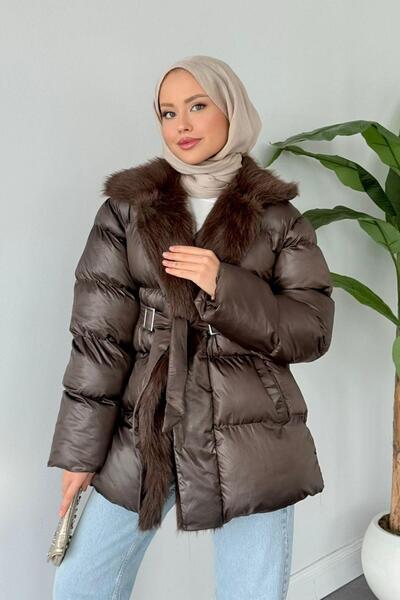 Hazamoda Look Inflatable Fur Coat Brown