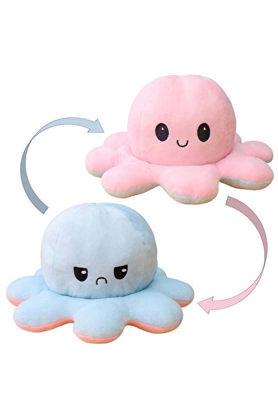 Generic دمية أخطبوط ذات تعبيرات مختلفة وقابلة للانعكاس على الوجهين، ألعاب أخطبوط ناعمة قابلة للانعكاس (وردي فاتح-