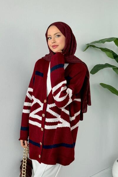 Hazamoda Ζακέτα με σχέδιο King, μπορντό