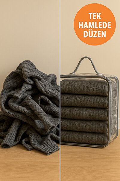 LUSTORY Kompakt Şeffaf Hurç 28x32x15 - Fermuarlı ve Kulplu Saklama Çantası l Dolap içi Düzenleyici