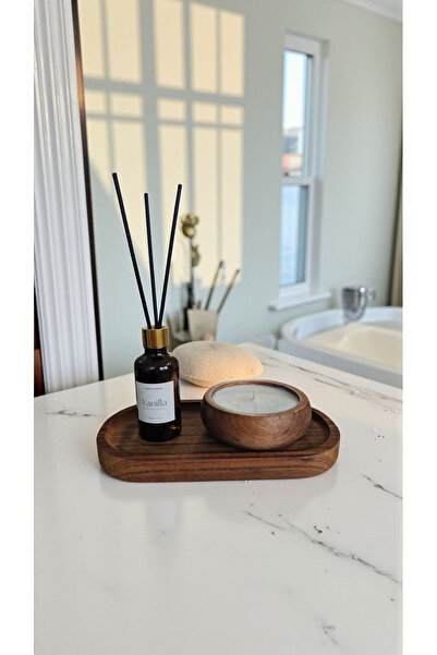 COCOS CANDLES Vanilya Mum&Koku Set-Ahşap Tabak Pamuk Fitil Bambu Oda Kokusu (...