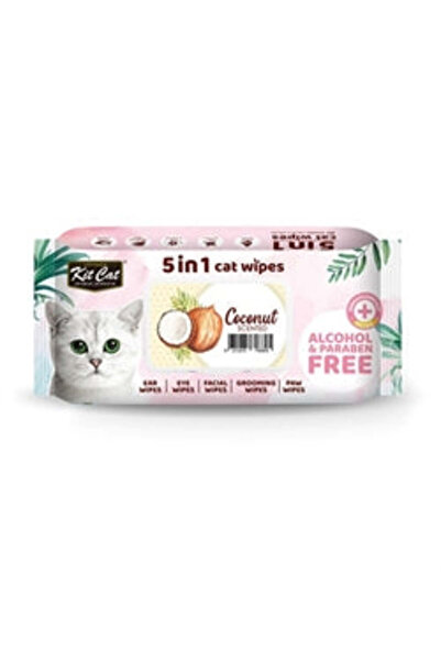Kit Cat مناديل مبللة للقطط برائحة جوز الهند 5 في 1، 80 قطعة