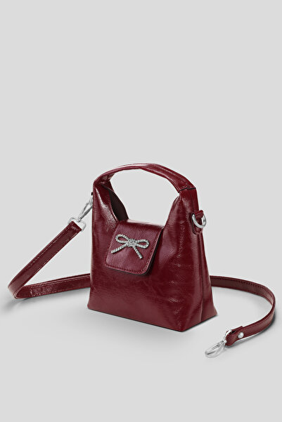 Housebags Bordo Fiyonk Aksesuarlı Uzun Askılı Minimalist Omuz Çantası 283