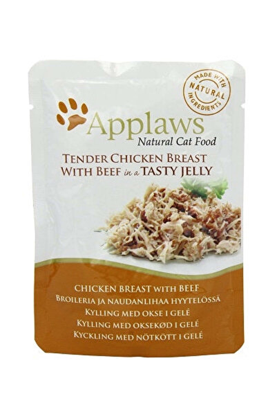 Applaws طعام القطط الرطب صدور الدجاج مع لحم البقر في الجيلي 70 جرام