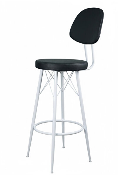 Kalafika Has Bar Sandalyesi 65’lik Beyaz Ayak-Siyah Deri 90 Cm ile 100 Cm Ada & Masalara Uygun