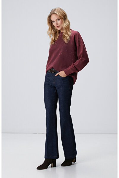 Network Bordo Taşlı Sweatshirt
