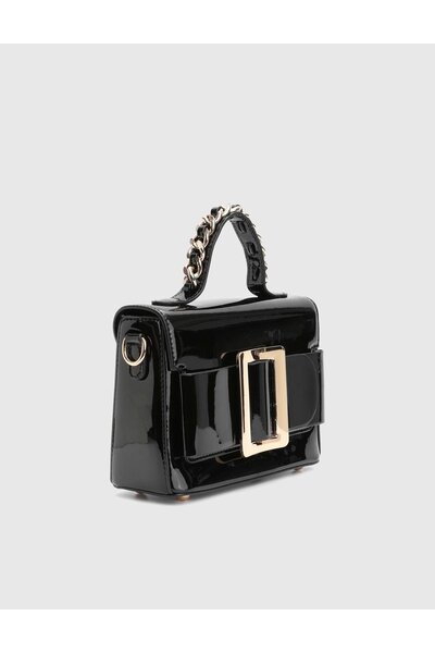 İLVİ Klein Patent Leather Black Women's Handbag