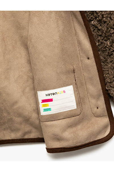 Koton Long Sleeve Pocket Detailed Hooded Plush Coat